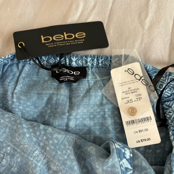 Bebe Tribal Denim Tie Front Shirt size XS - Picture 5 of 10